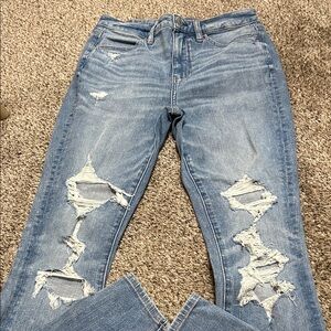 American Eagle Distressed Blue Women's Stretch Jeans Regular Size 6